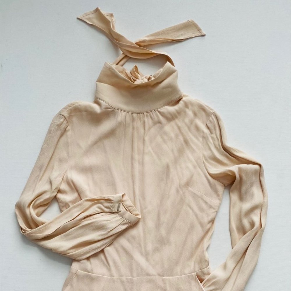 Pink Stitch Open Back Bow  Tie Neck Romper Faded Blush